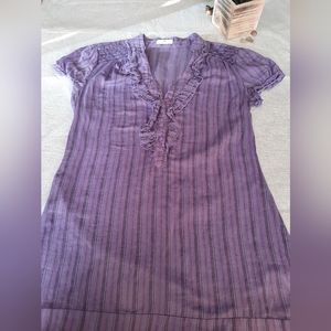 ALI & KRIS 1X Buttoned High Hem Relaxed Fit Shirt Purple Striped Size S